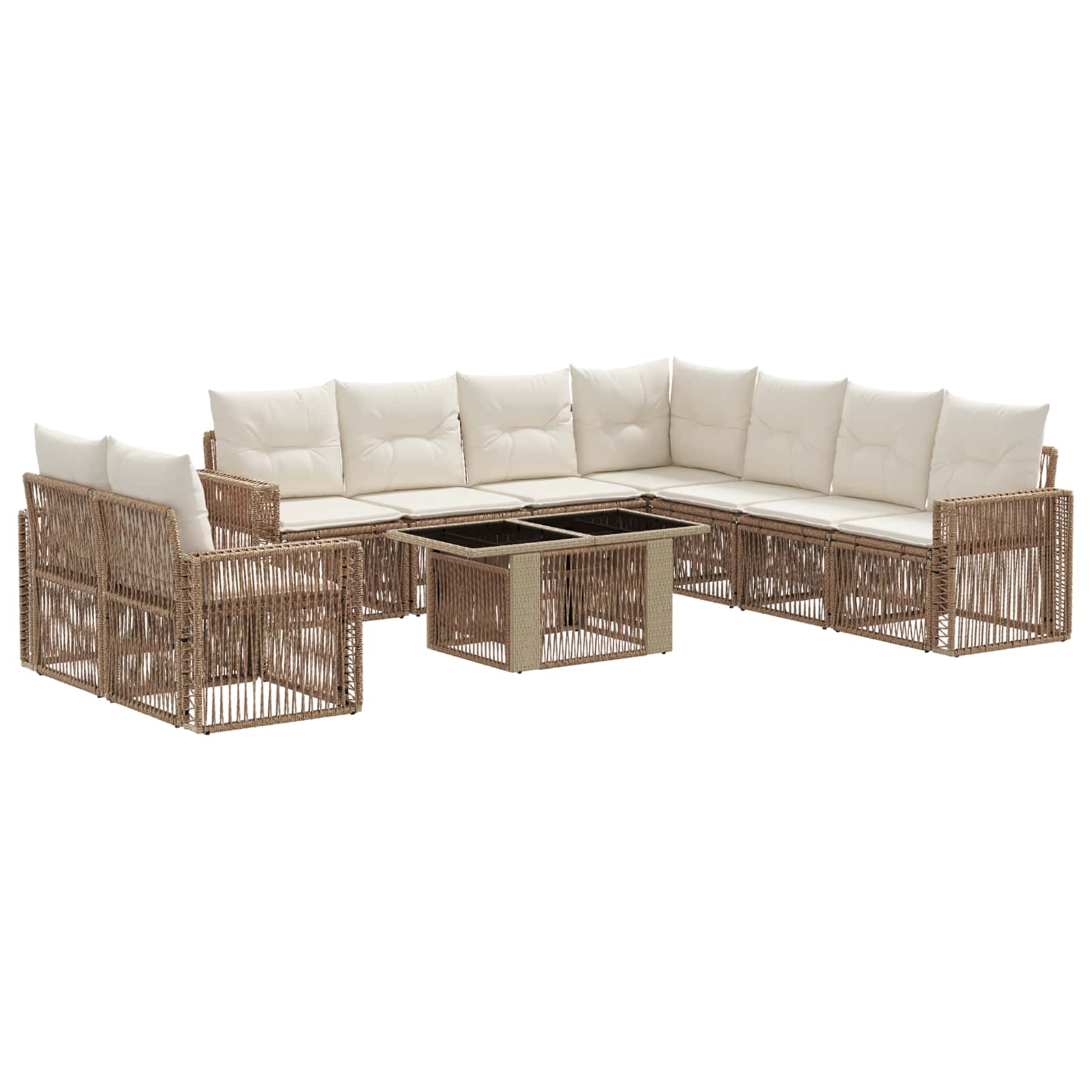 vidaXL Gartensofa-set 10 stk. Beige und Cremeweiß Poly-Rattan – Bild 2