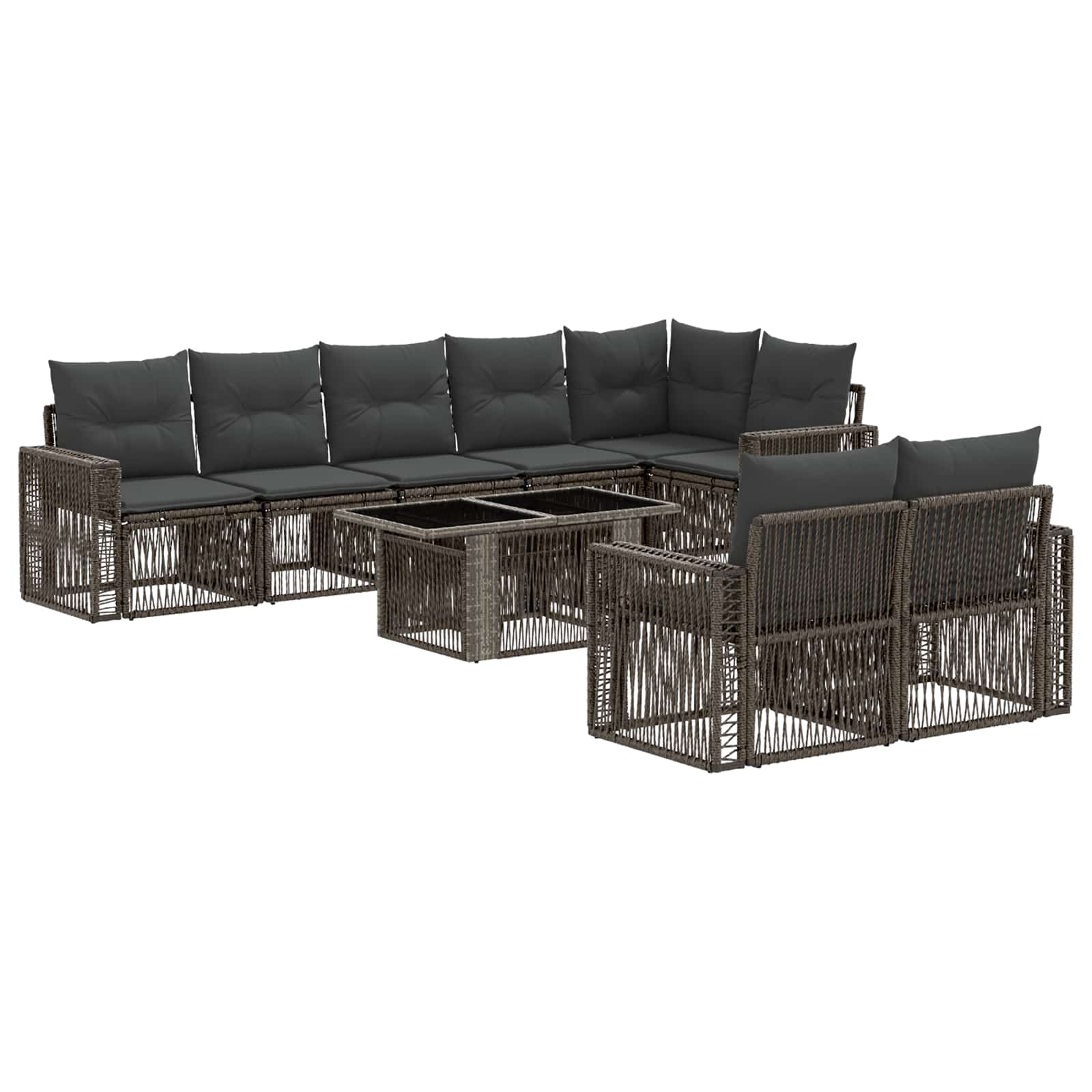 Tuinbankenset 9 st Grijs en Donkergrijs poly rattan - Afbeelding 2