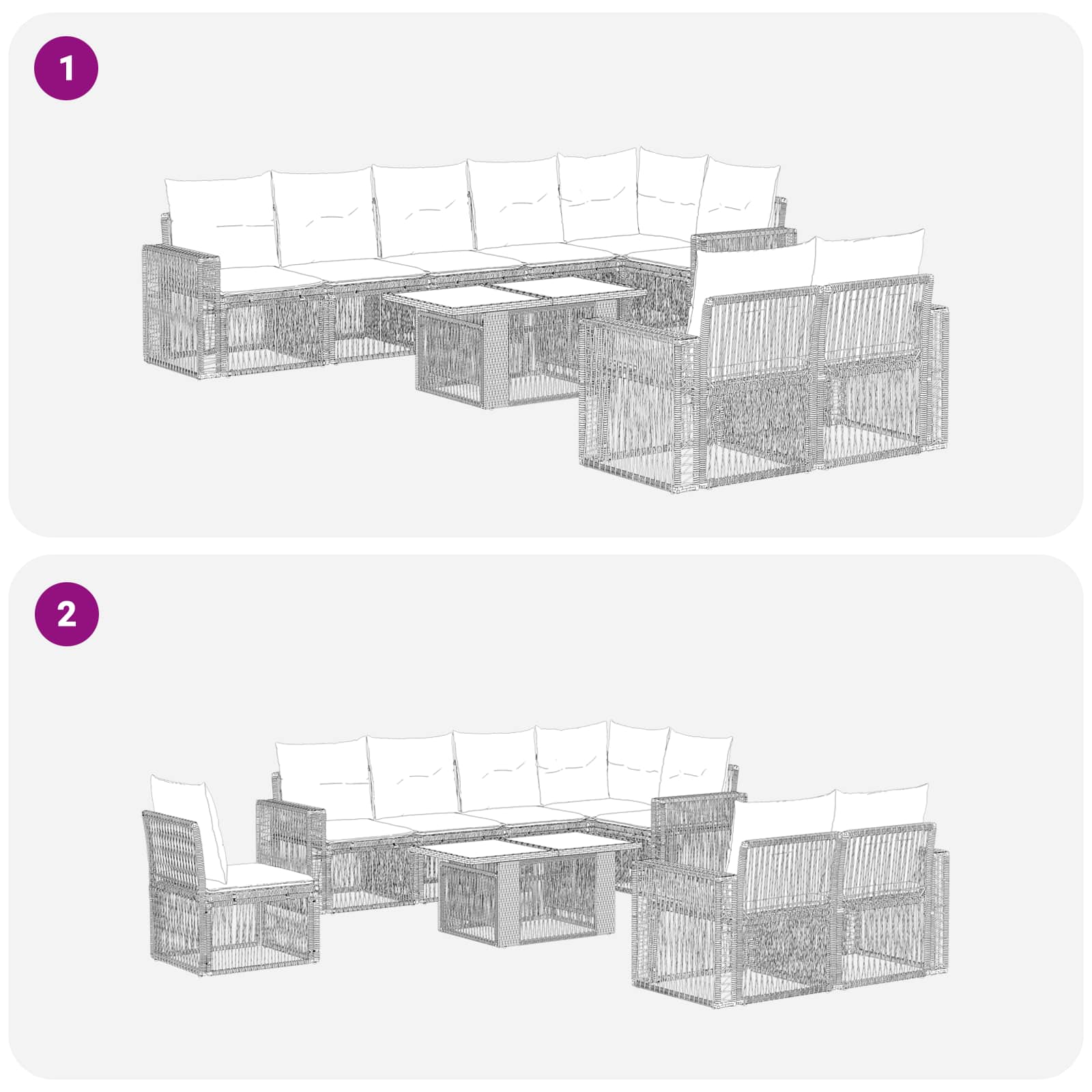 Tuinbankenset 9 st Grijs en Donkergrijs poly rattan - Afbeelding 9