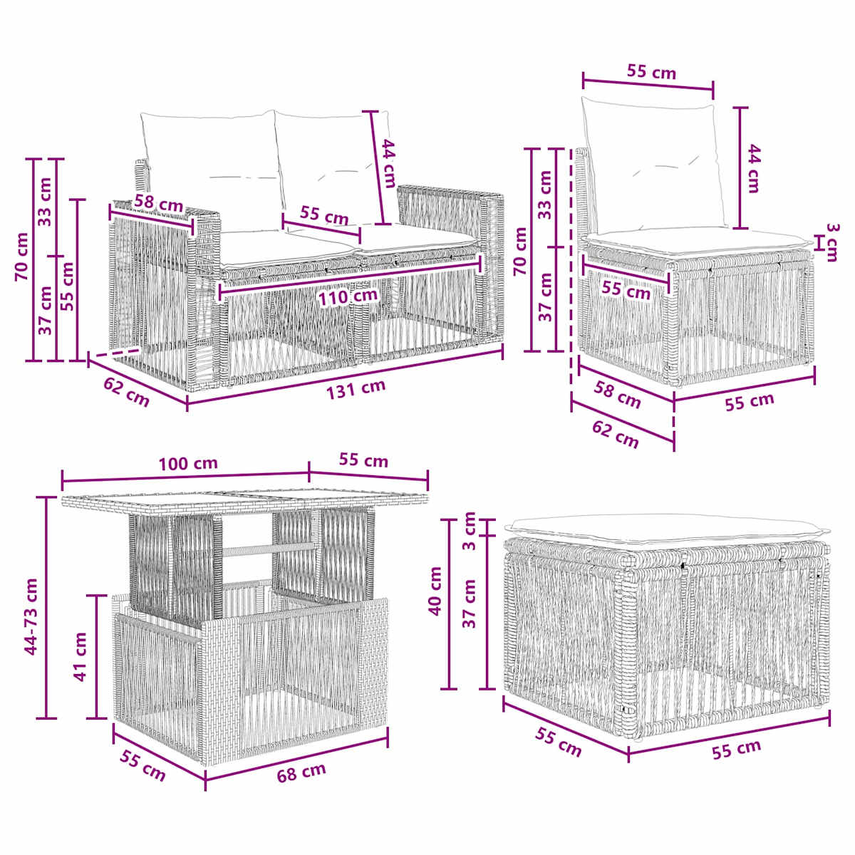 Havesofa Sæt 11 stk. polyrattan - Billede 11