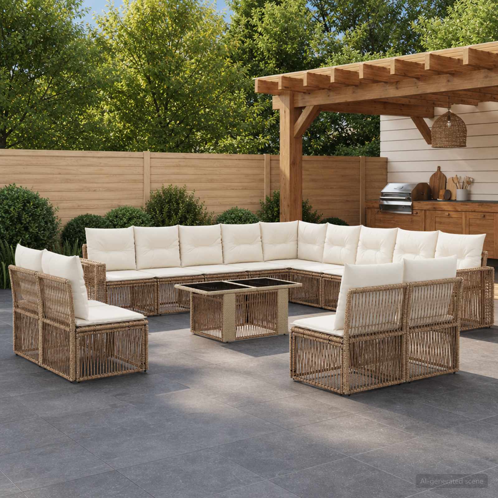 vidaXL Gartensofa-set 14 stk. Beige und Cremeweiß Poly-Rattan