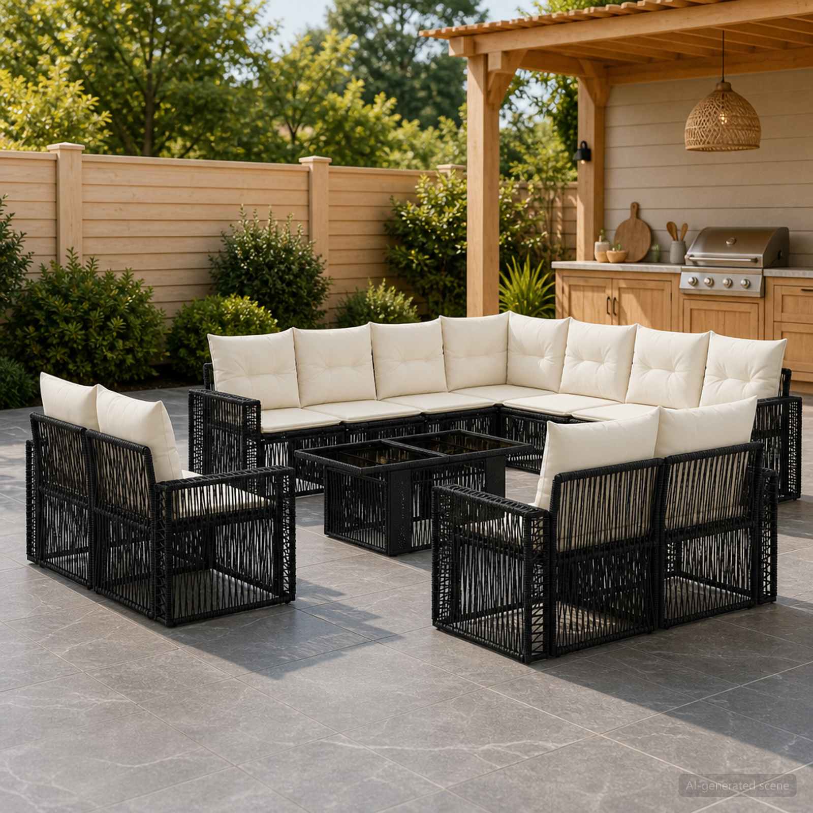 vidaXL Gartensofa-set 12 stk. Schwarz und Cremeweiß Poly-Rattan