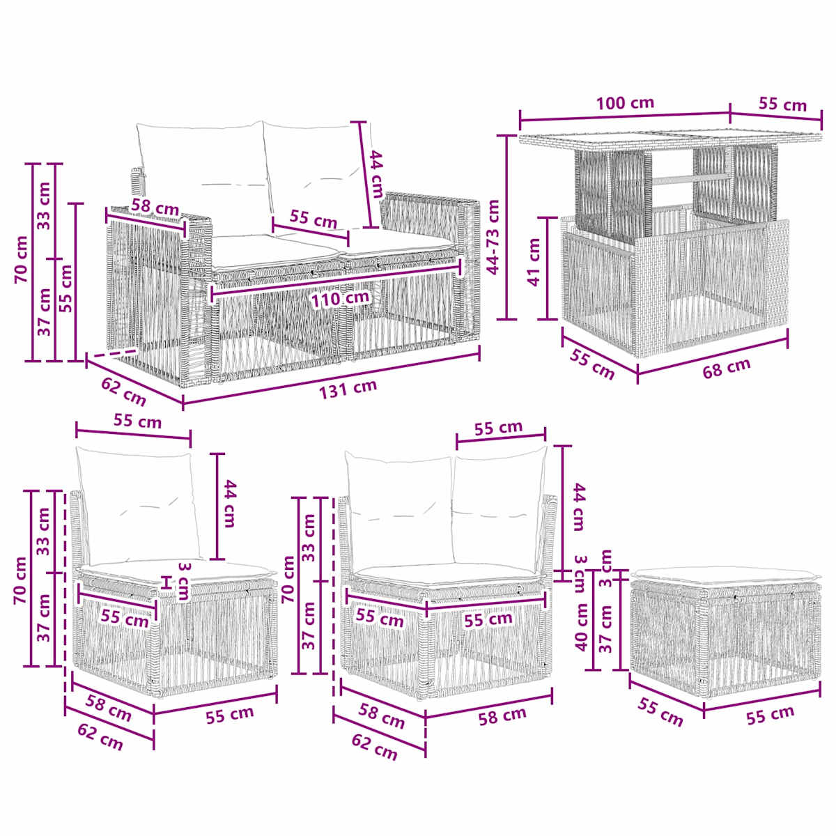 Havesofa Sæt 12 stk. polyrattan - Billede 11