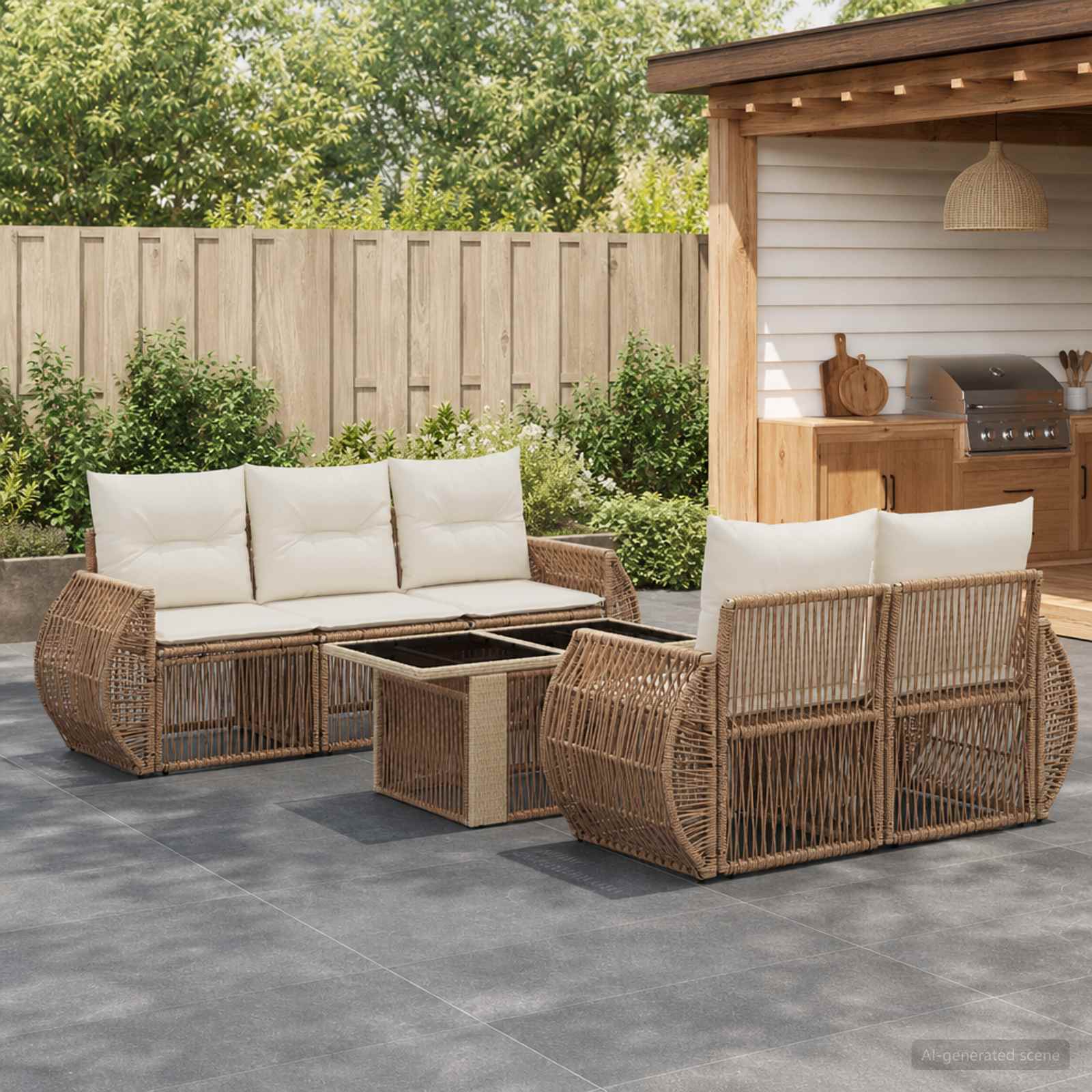 vidaXL Gartensofa-set 6 stk. Beige und Cremeweiß Poly-Rattan