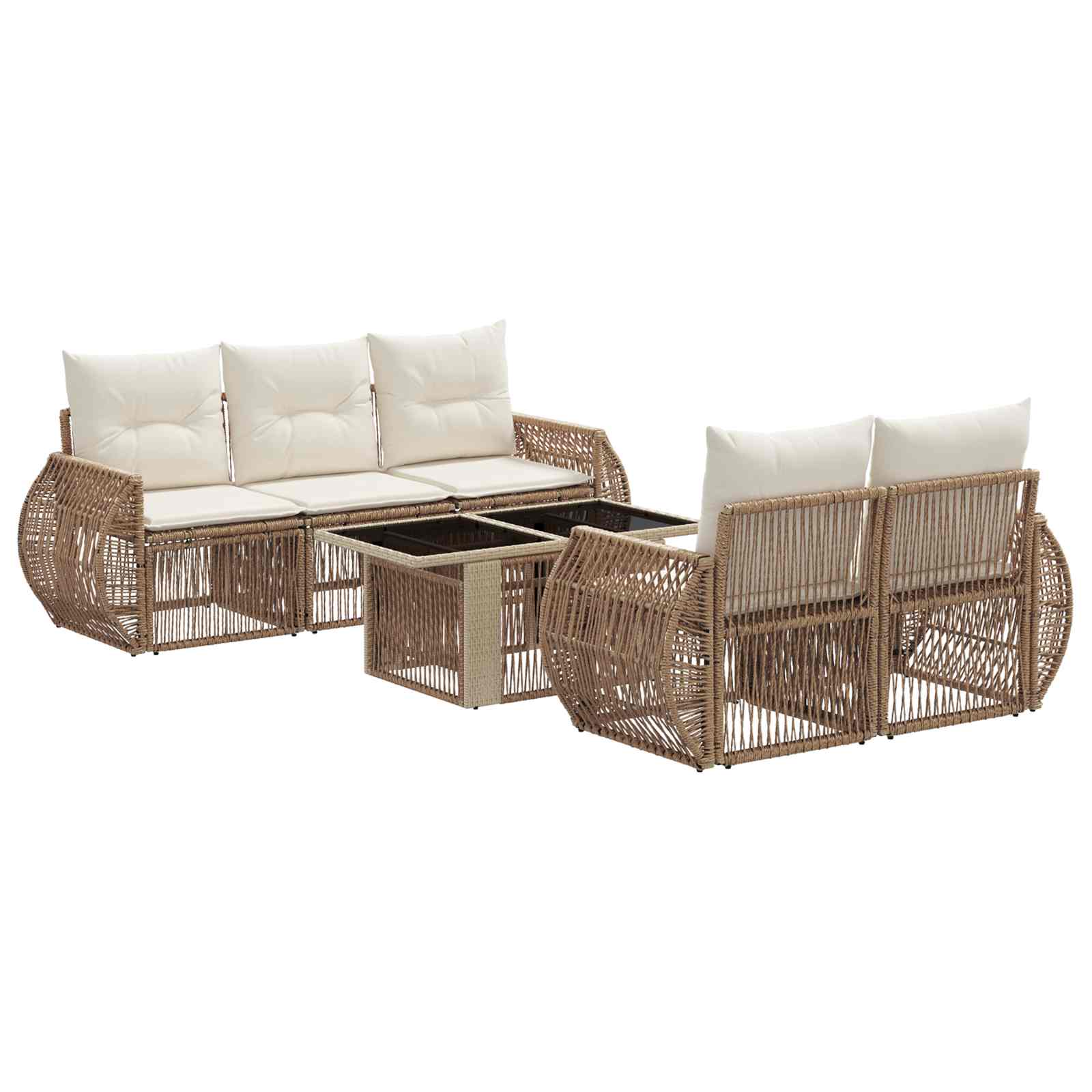 Tuinbankenset 6 st Beige en Crème Wit poly rattan - Afbeelding 2