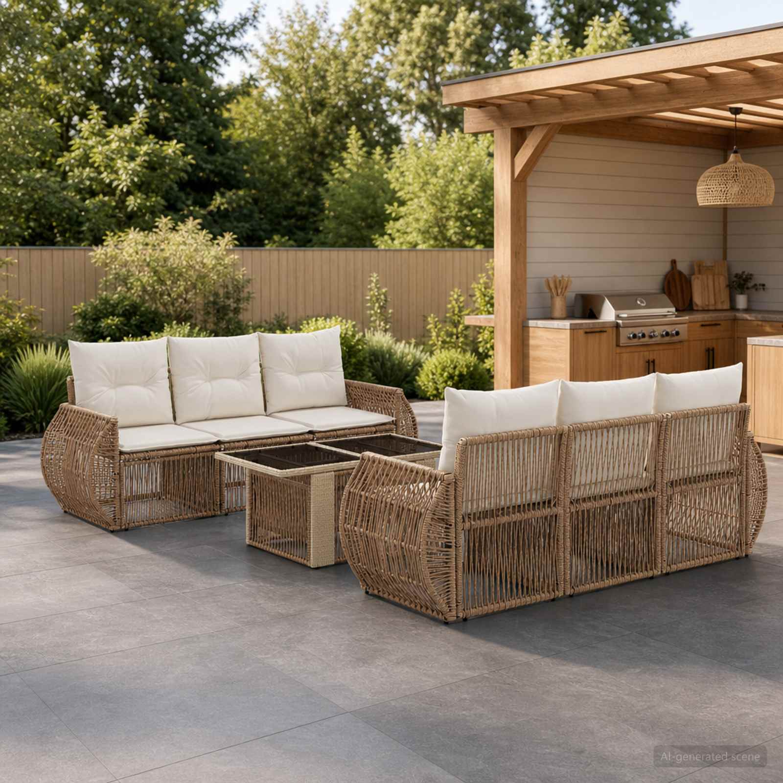 vidaXL Gartensofa-set 7 stk. Beige und Cremeweiß Poly-Rattan