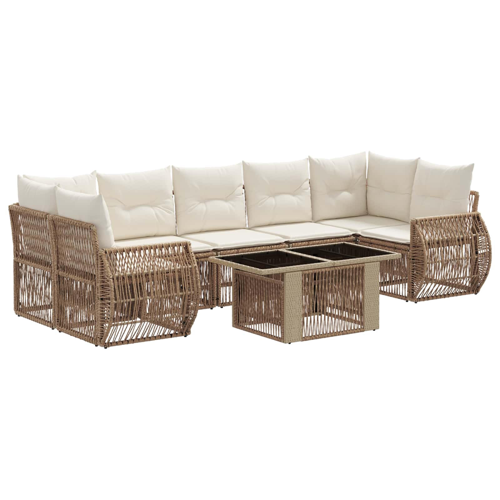 Tuinbankenset 8 st Beige en Crème Wit poly rattan - Afbeelding 2
