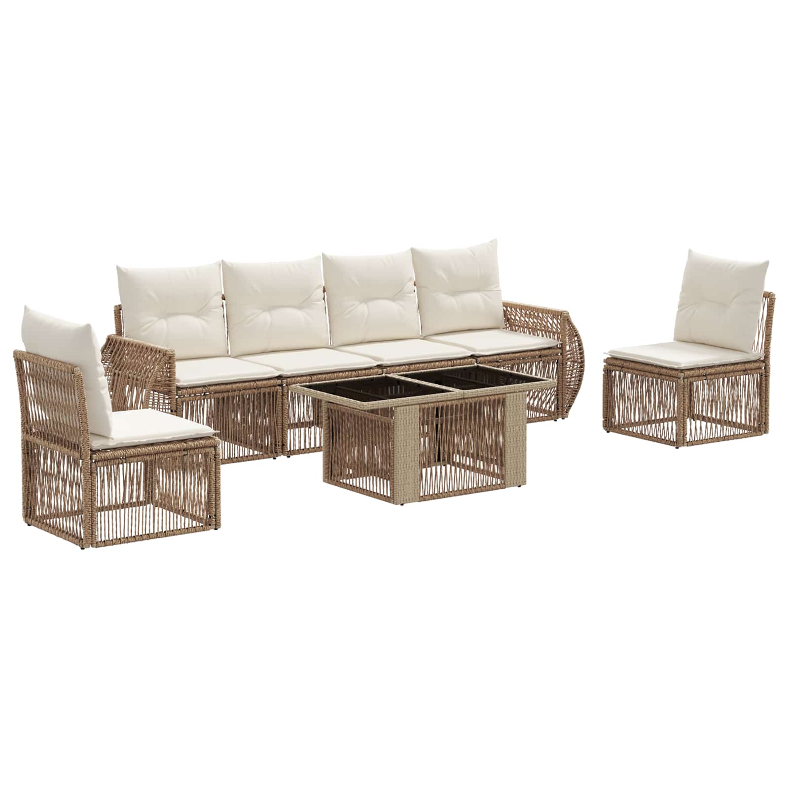 Tuinbankenset 7 st Beige en Crème Wit poly rattan - Afbeelding 2