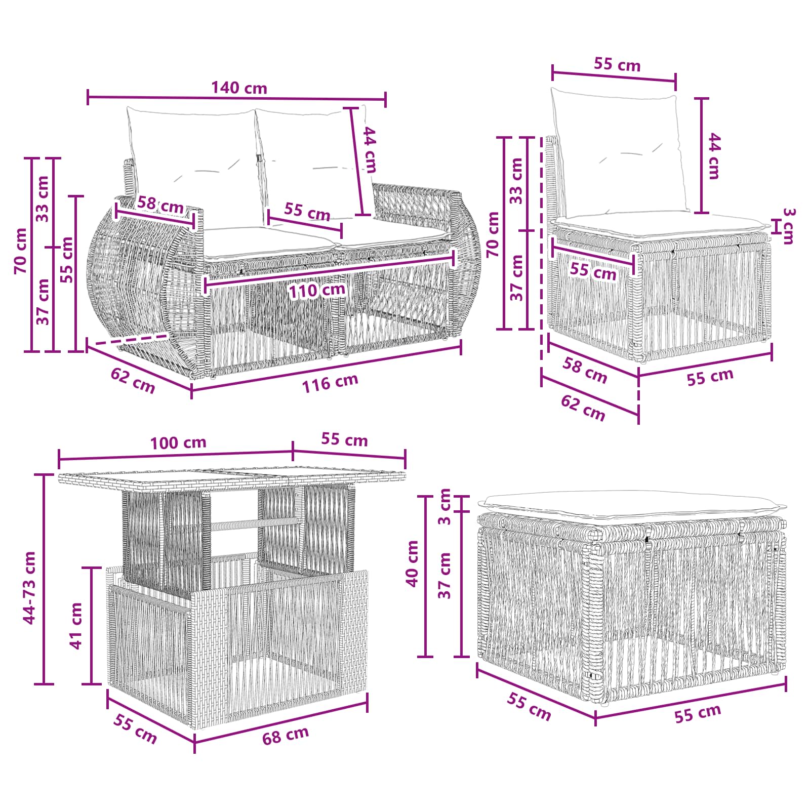 vidaXL Gartensofa-set 5 stk. Grau und Dunkelgrau Poly-Rattan – Bild 11