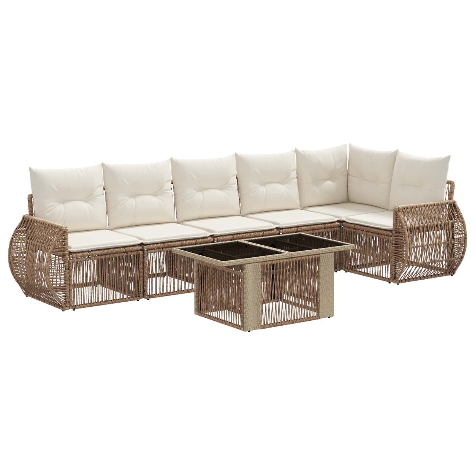 Tuinbankenset 7 st Beige en Crème Wit poly rattan - Afbeelding 2