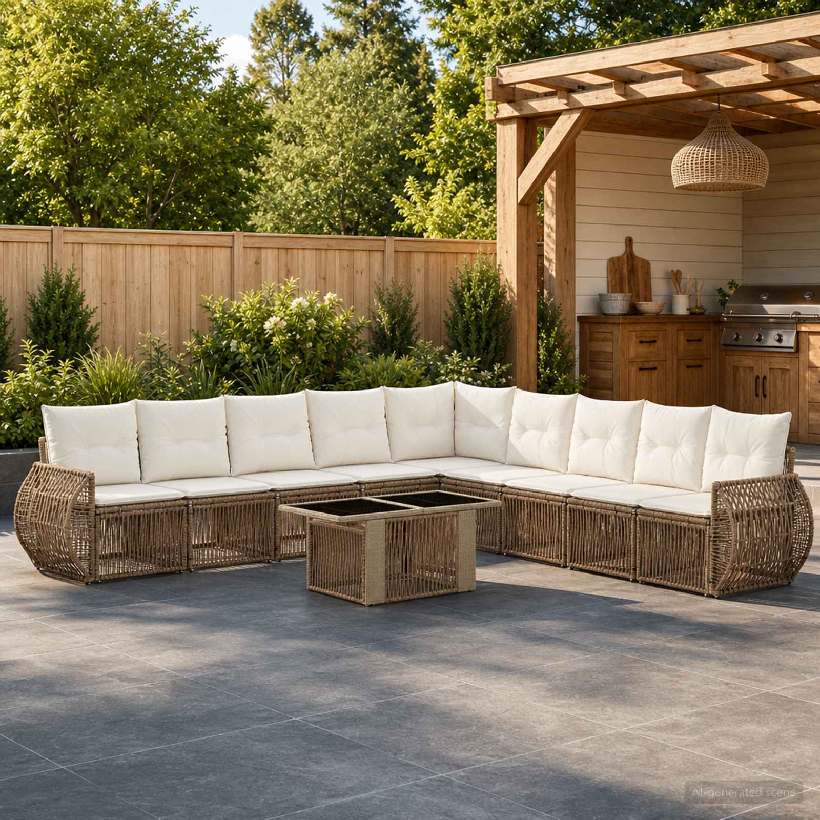 vidaXL Gartensofa-set 10 stk. Beige und Cremeweiß Poly-Rattan