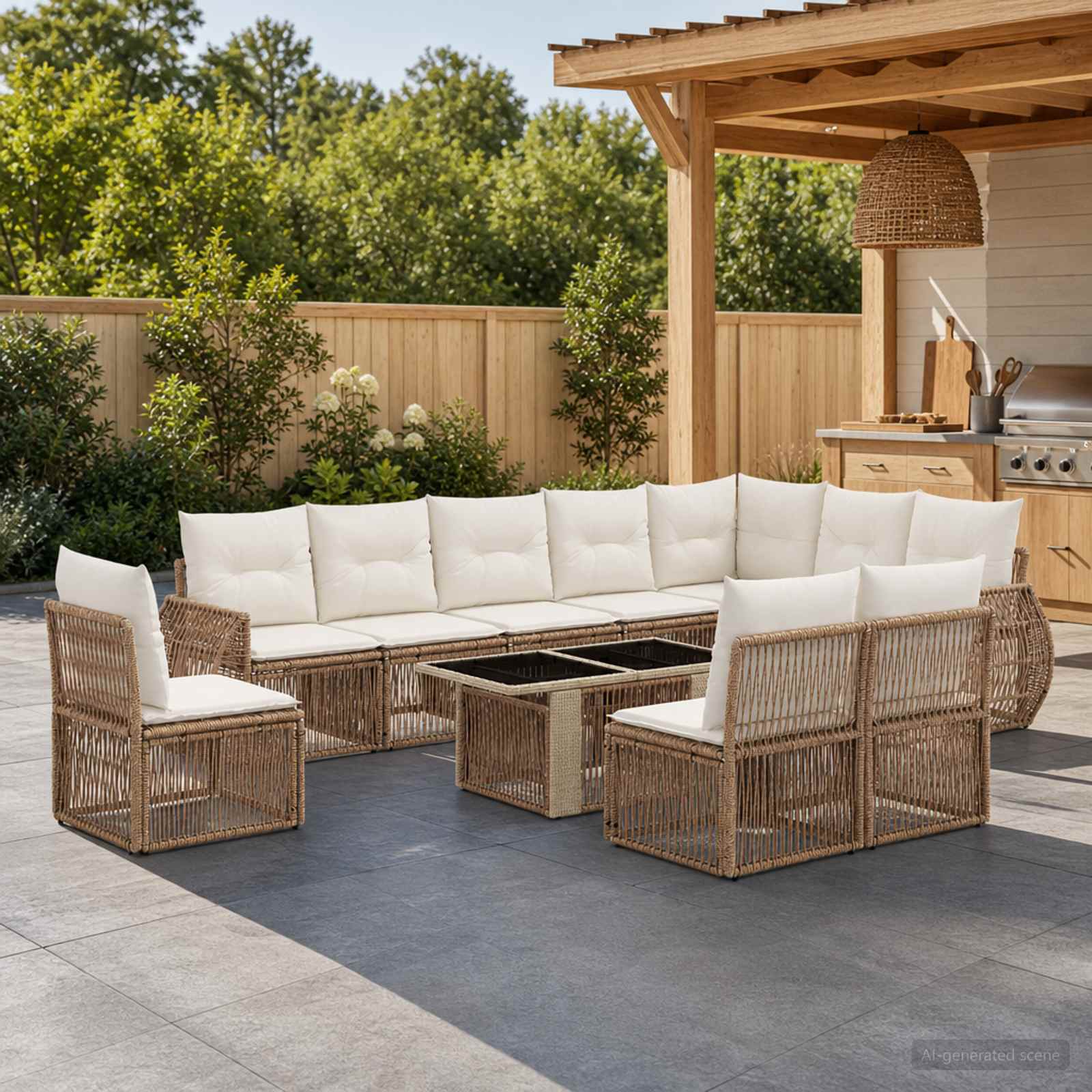 vidaXL Gartensofa-set 11 stk. Beige und Cremeweiß Poly-Rattan