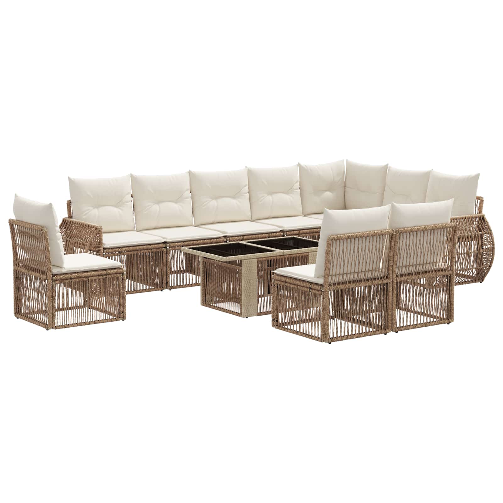 Tuinbankenset 11 st Beige en Crème Wit poly rattan - Afbeelding 2