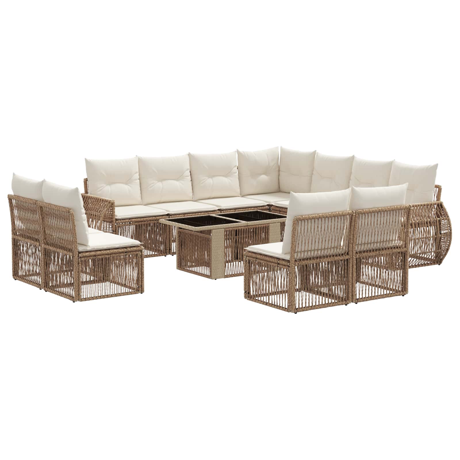 Tuinbankenset 12 st Beige en Crème Wit poly rattan - Afbeelding 2