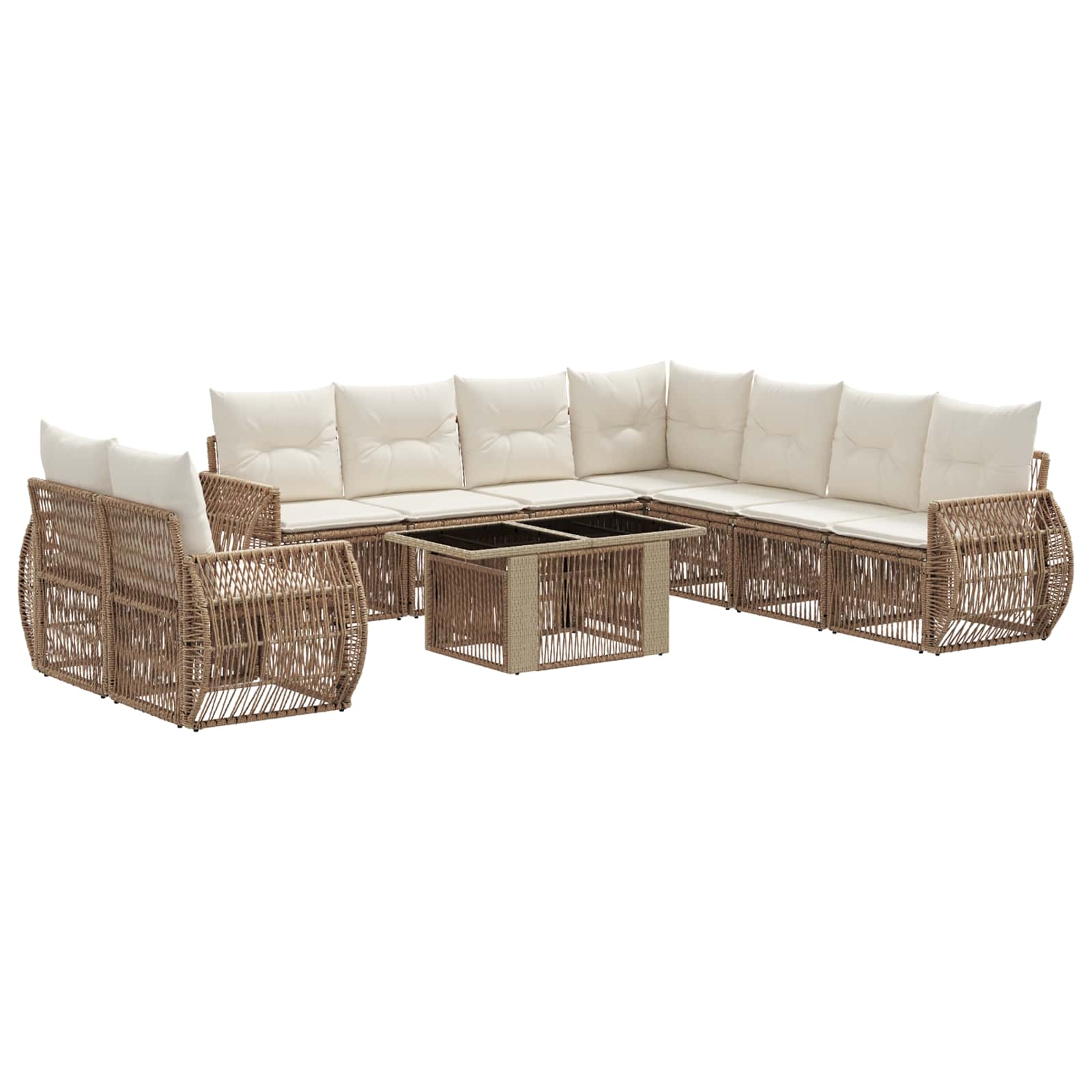 Tuinbankenset 10 st Beige en Crème Wit poly rattan - Afbeelding 2