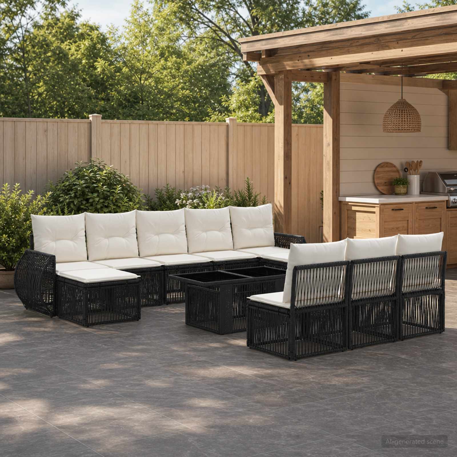 Tuinbankenset 11 st Zwart en Cream Wit poly rattan