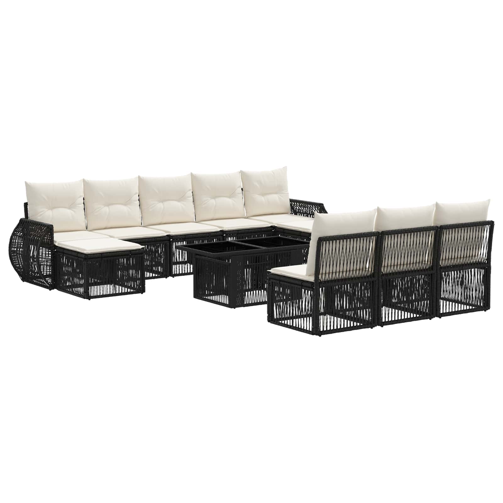 Tuinbankenset 11 st Zwart en Cream Wit poly rattan - Afbeelding 2
