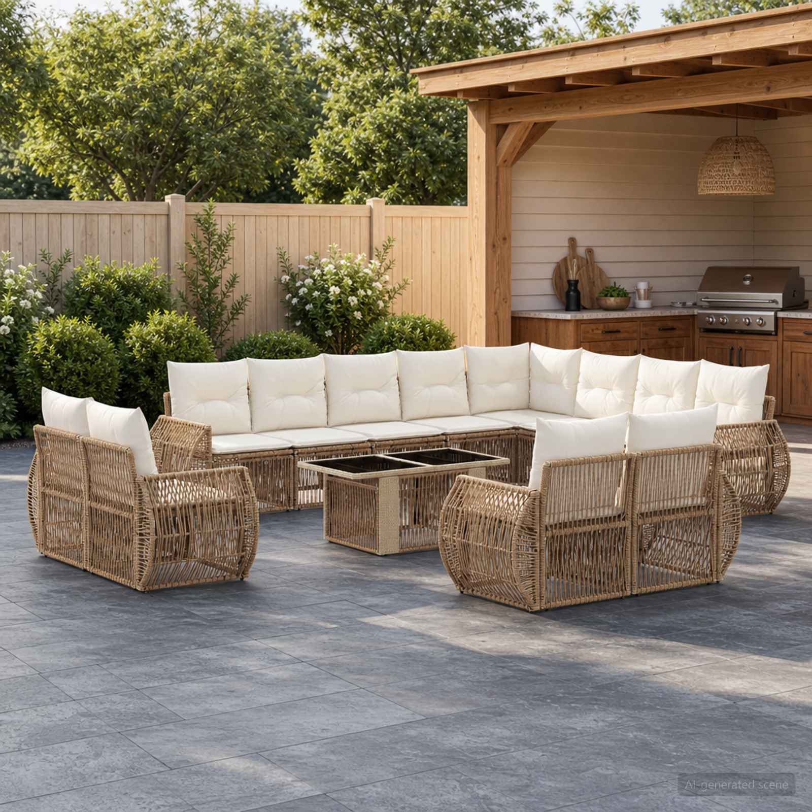 vidaXL Gartensofa-set 13 stk. Beige und Cremeweiß Poly-Rattan