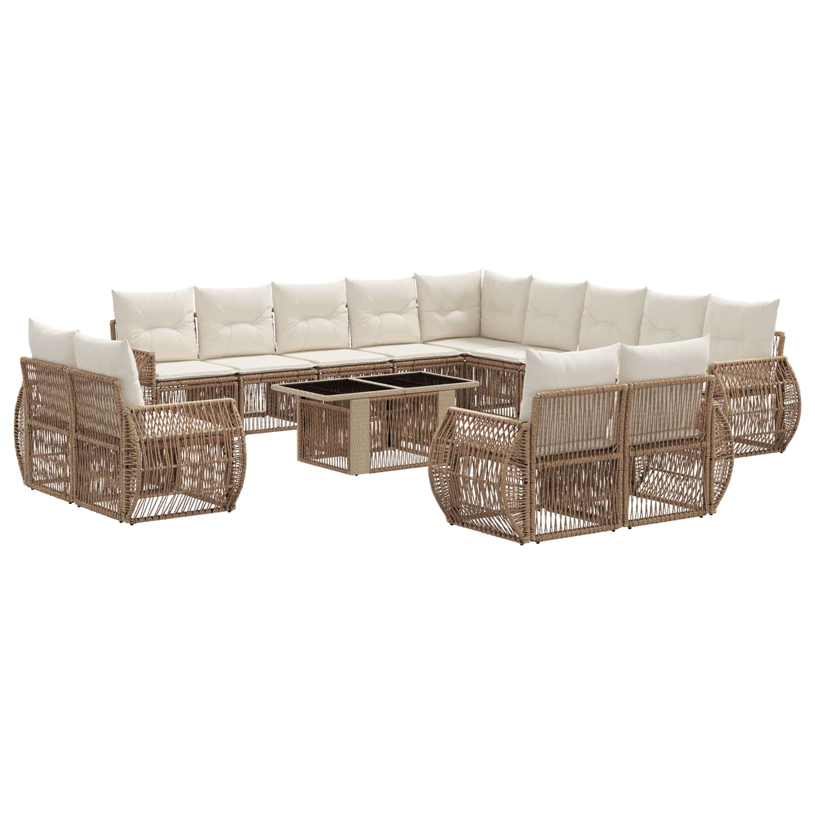 Tuinbankenset 14 st Beige en Crème Wit poly rattan - Afbeelding 2