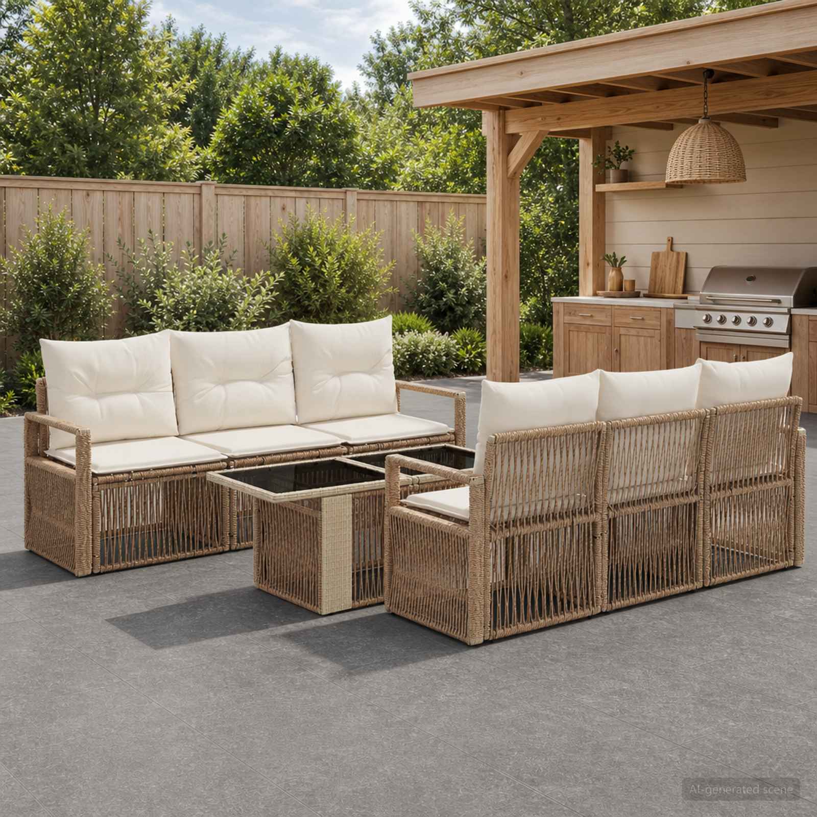 Tuinbankenset 7 st Beige en Crème Wit poly rattan