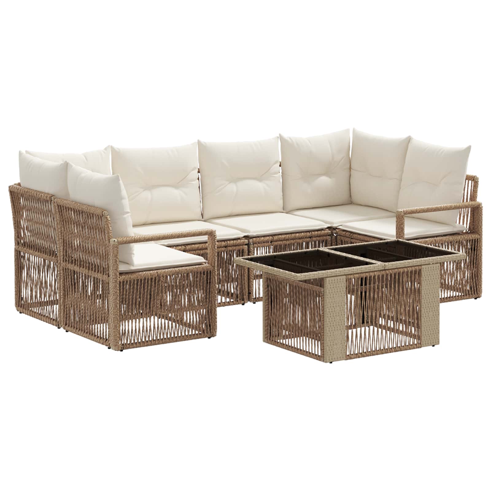 Tuinbankenset 7 st Beige en Crème Wit poly rattan - Afbeelding 2