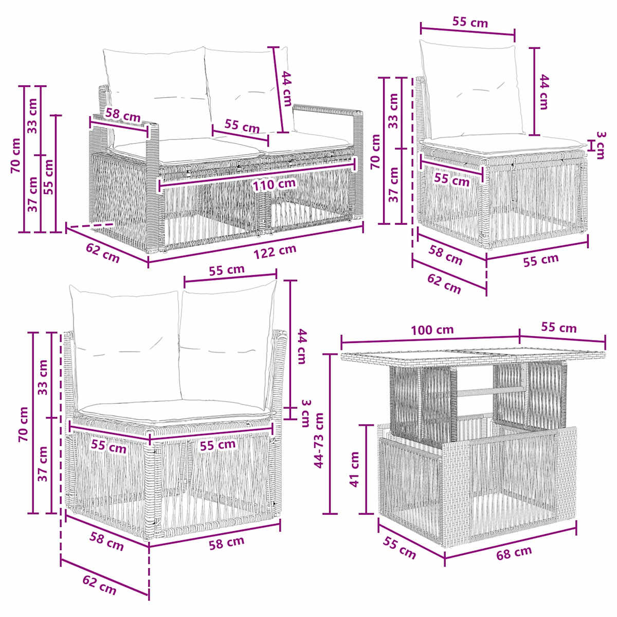 Havesofa Sæt 7 stk. polyrattan - Billede 11