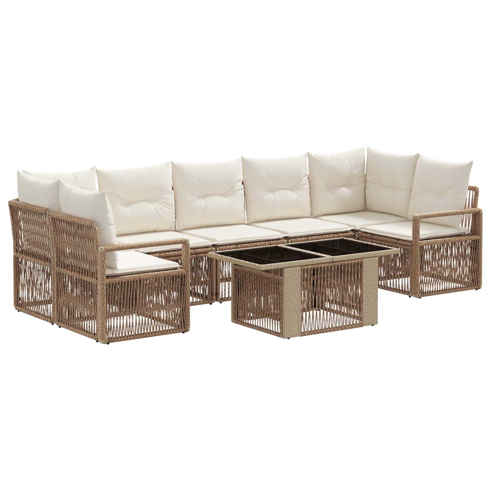 Tuinbankenset 8 st Beige en Crème Wit poly rattan - Afbeelding 2