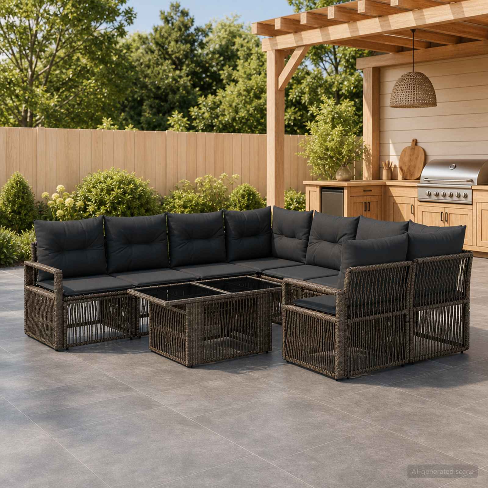 Градински Софа Комплект 9 бр. Сив и тъмен сив полиратан