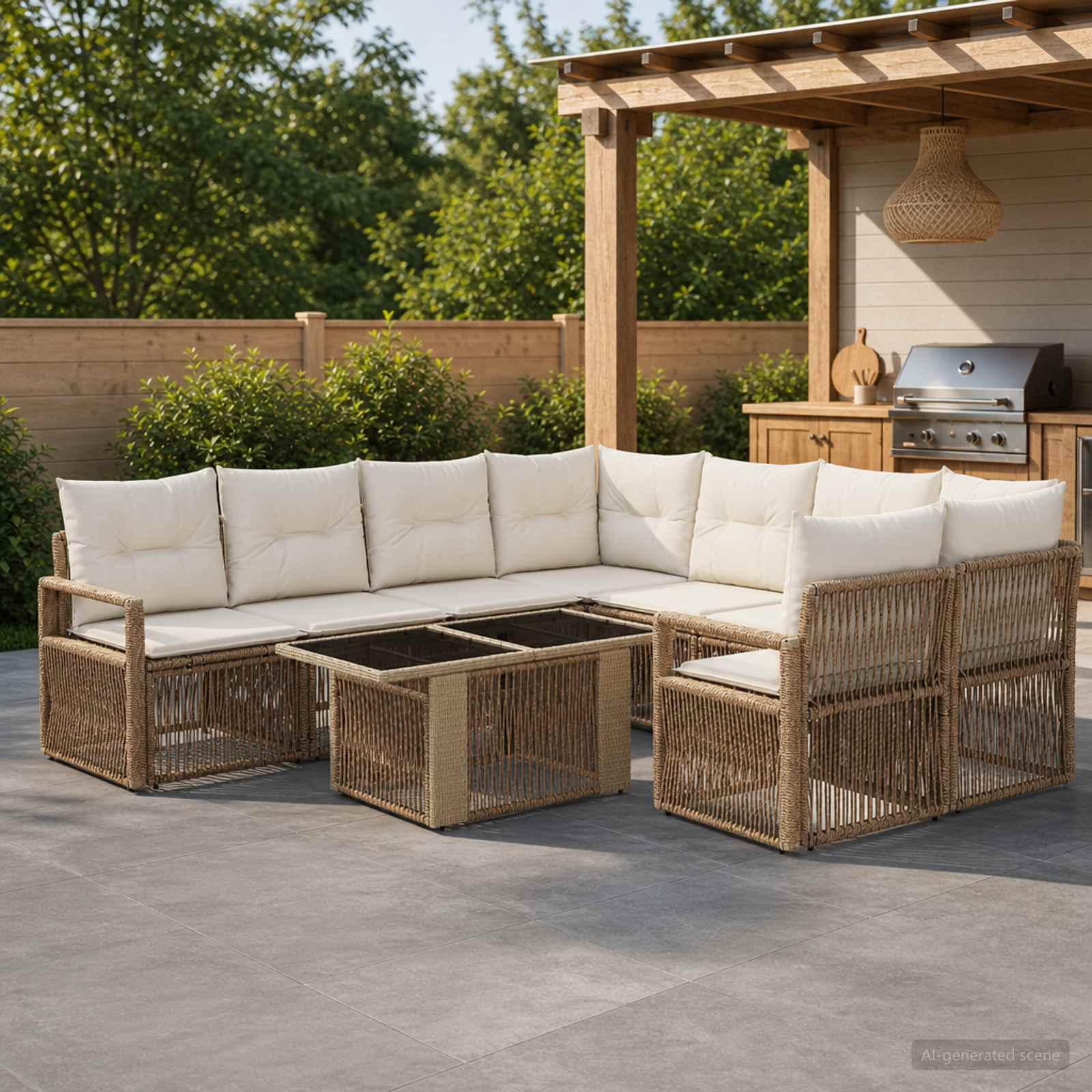 vidaXL Gartensofa-set 9 stk. Beige und Cremeweiß Poly-Rattan
