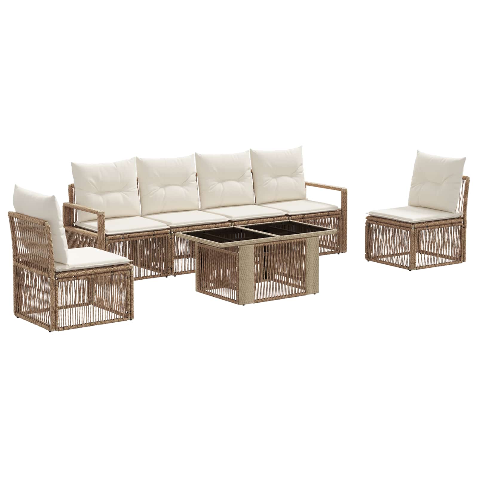 Tuinbankenset 7 st Beige en Crème Wit poly rattan - Afbeelding 2