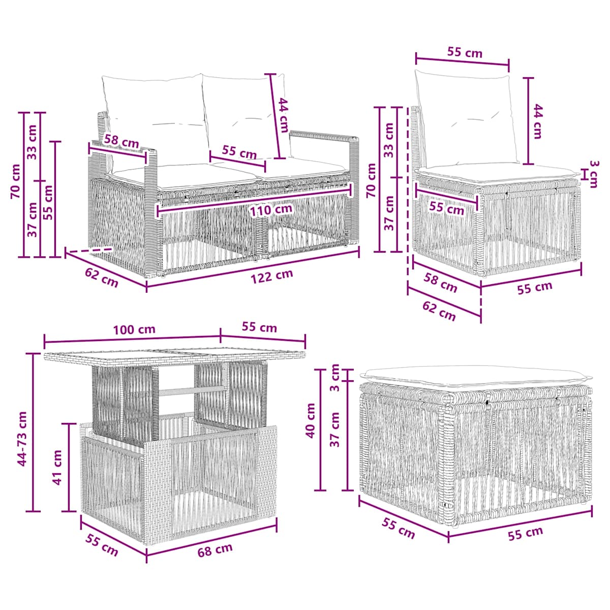 Havesofa Sæt 6 stk. polyrattan - Billede 11