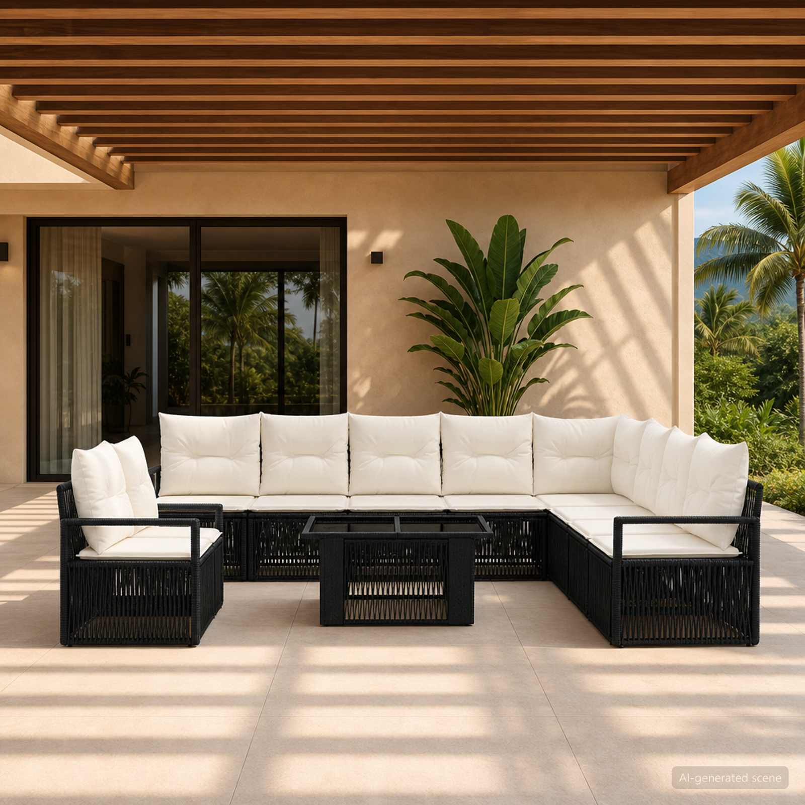 vidaXL Havesofa Sæt 11 stk. Sort og Cremehvid 100 x 55 x 73 cm