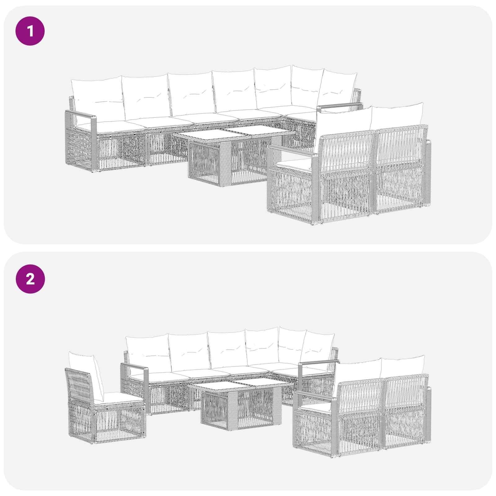 Tuinbankenset 9 st Grijs en Donkergrijs poly rattan - Afbeelding 9