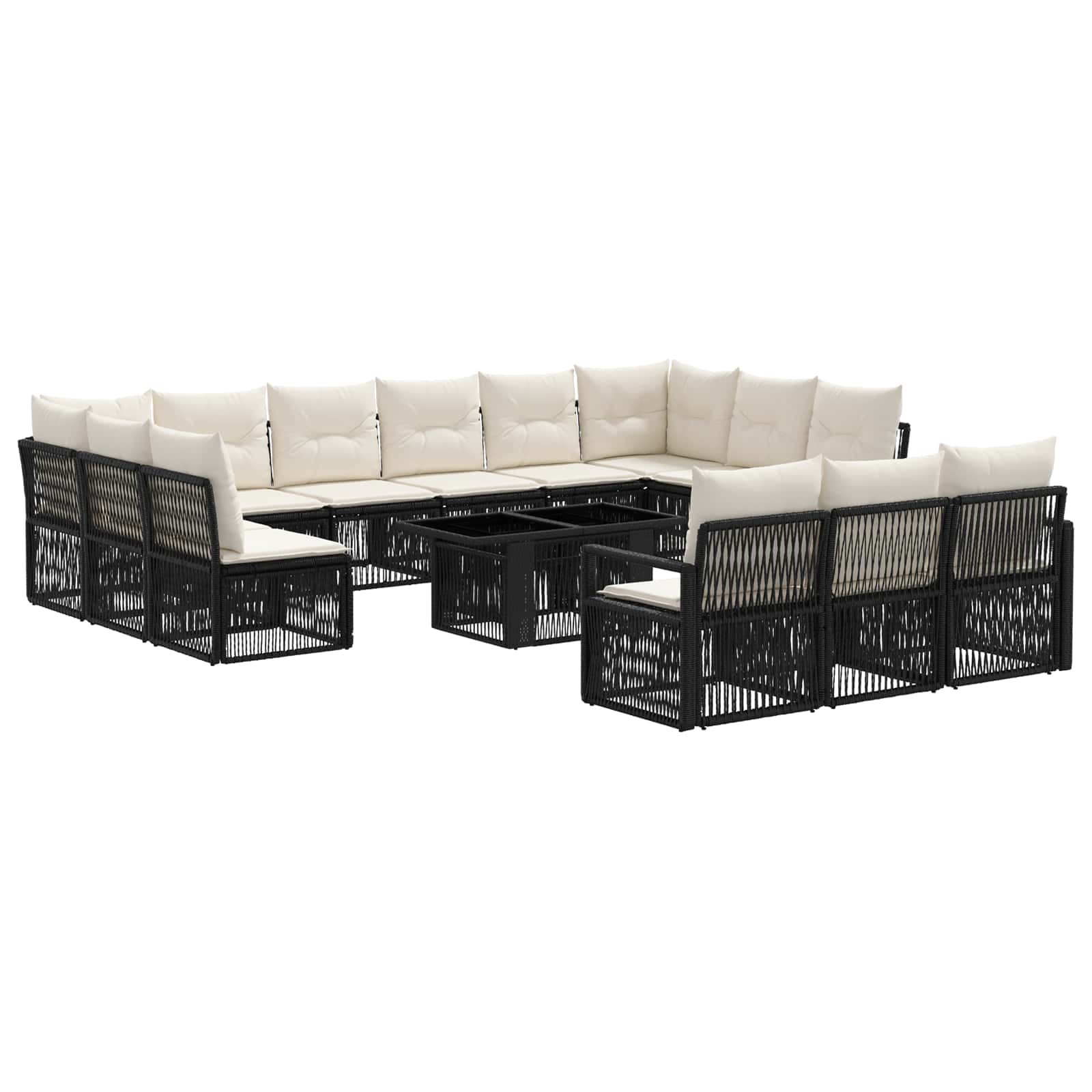 Tuinbankenset 14 st Zwart en Cream Wit poly rattan - Afbeelding 2