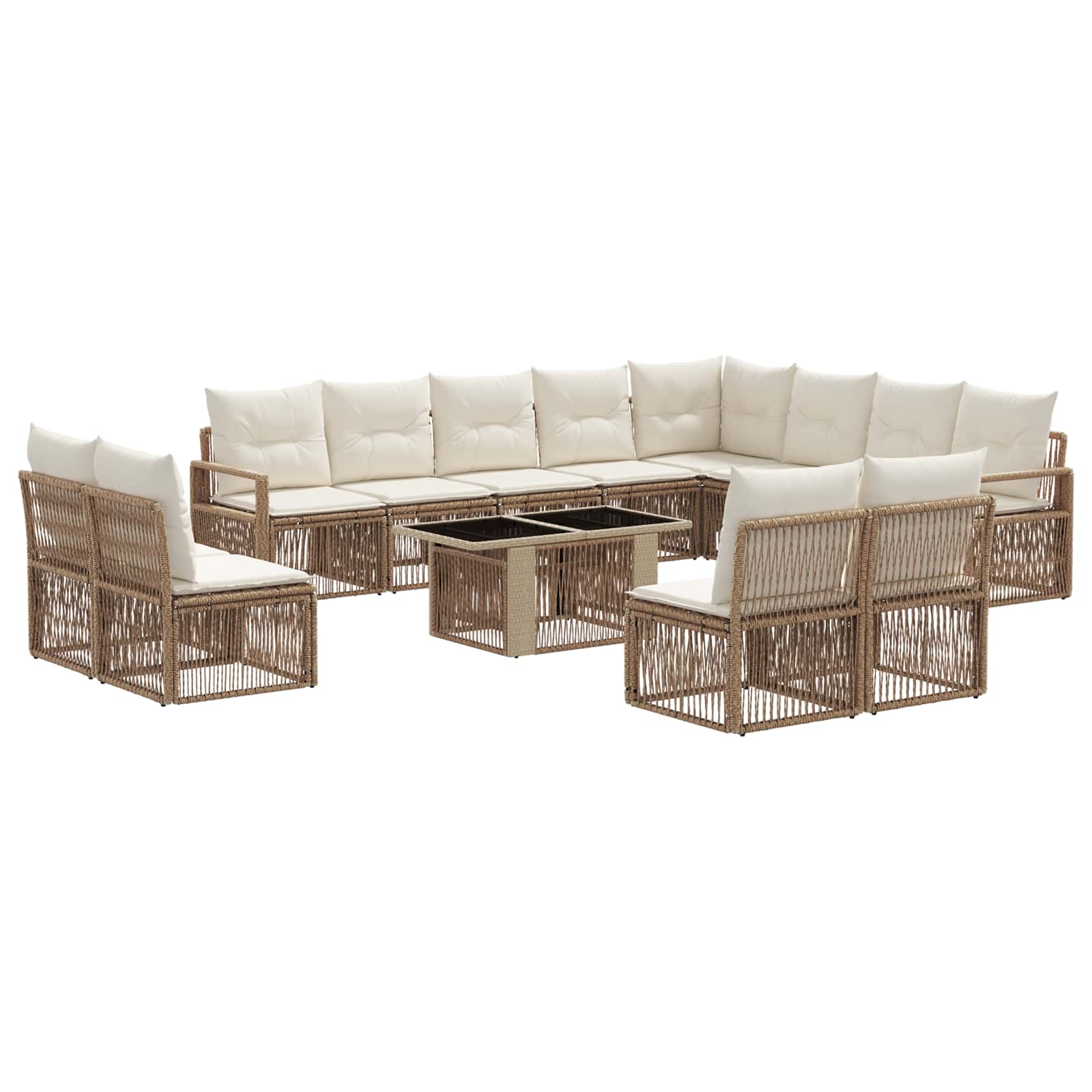 Tuinbankenset 13 st Beige en Crème Wit poly rattan - Afbeelding 2
