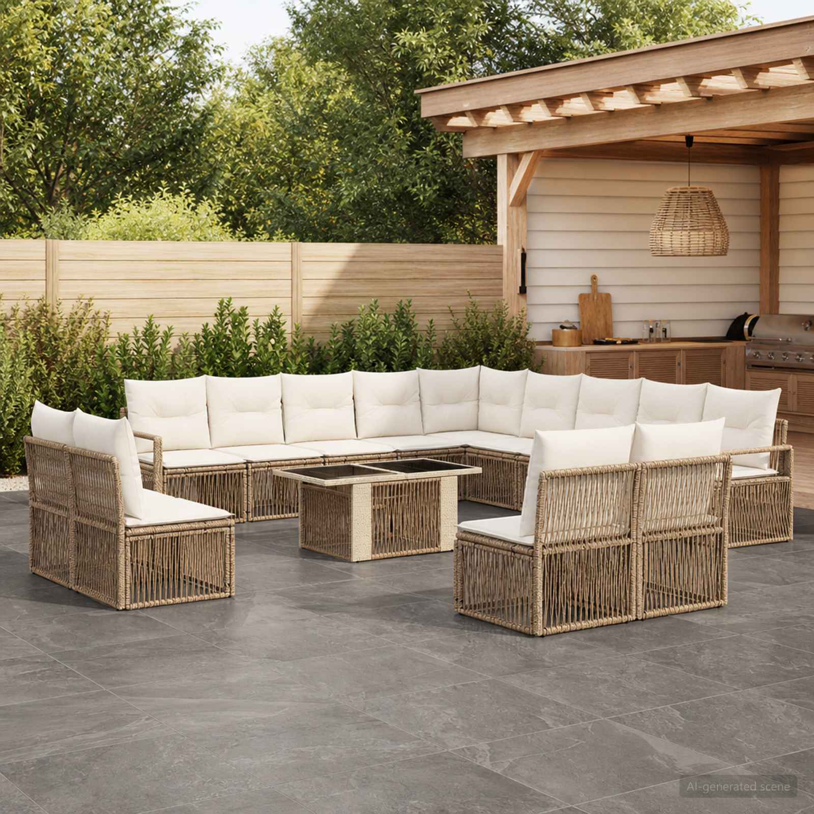 vidaXL Gartensofa-set 14 stk. Beige und Cremeweiß Poly-Rattan