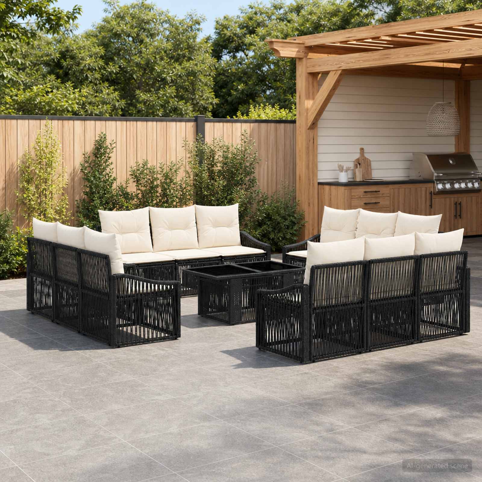 Tuinbankenset 13 st Zwart en Cream Wit poly rattan