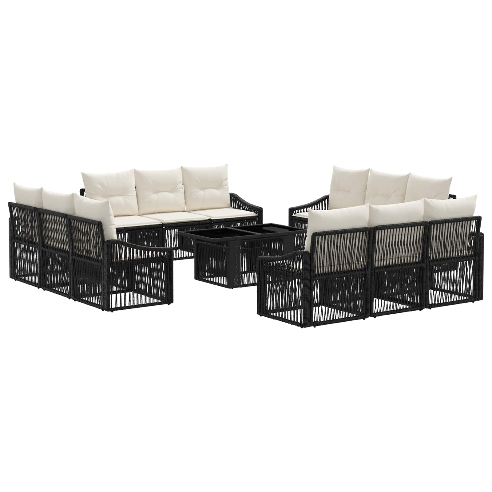 Tuinbankenset 13 st Zwart en Cream Wit poly rattan - Afbeelding 2