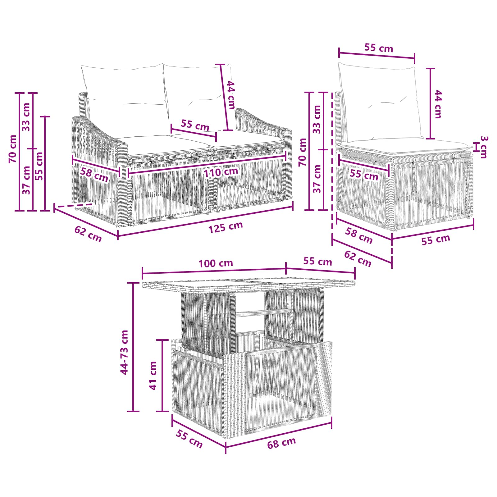 Tuinbankenset 7 st Beige en Crème Wit poly rattan - Afbeelding 10