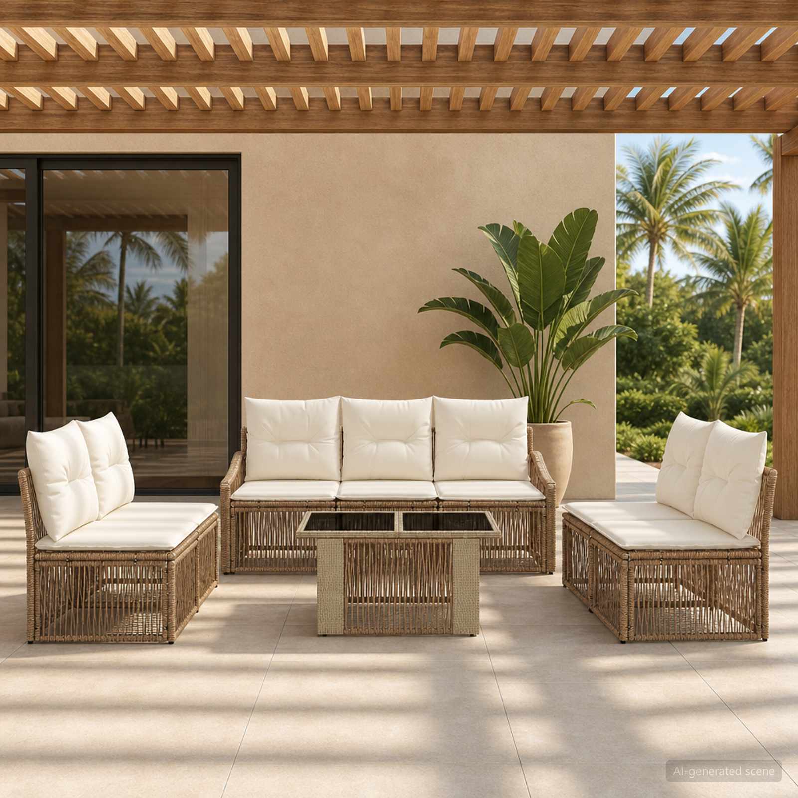 vidaXL Gartensofa-set 8 stk. Beige und Cremeweiß Poly-Rattan