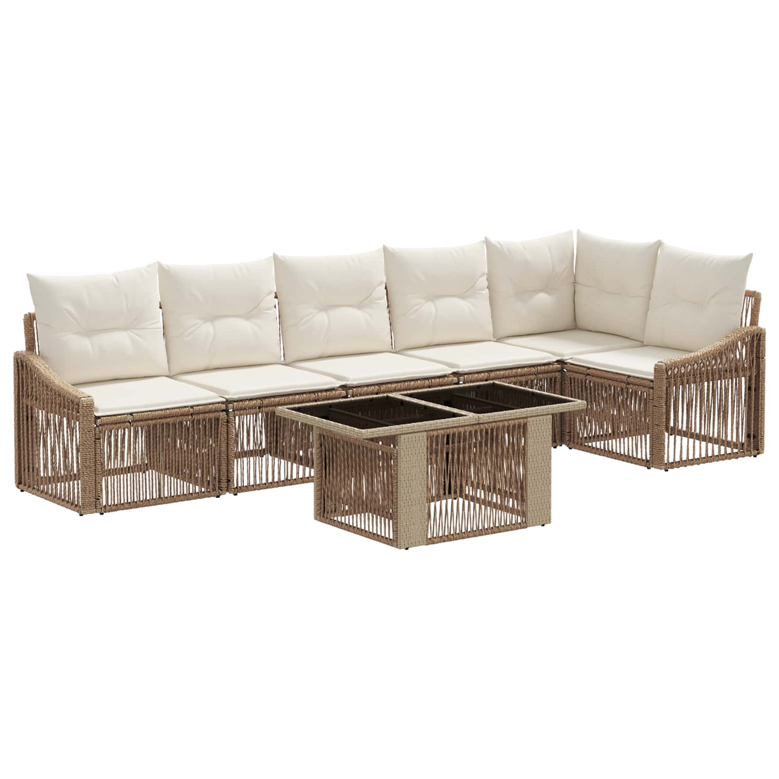 Tuinbankenset 7 st Beige en Crème Wit poly rattan - Afbeelding 2