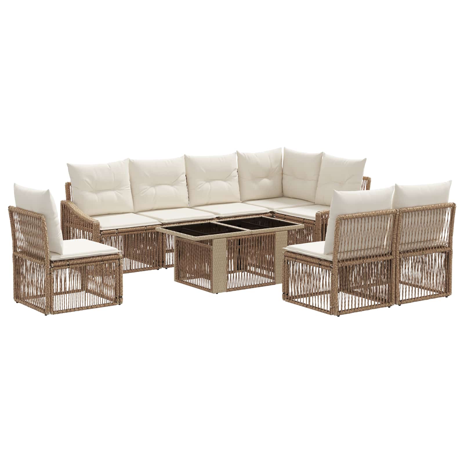 Tuinbankenset 9 st Beige en Crème Wit poly rattan - Afbeelding 2