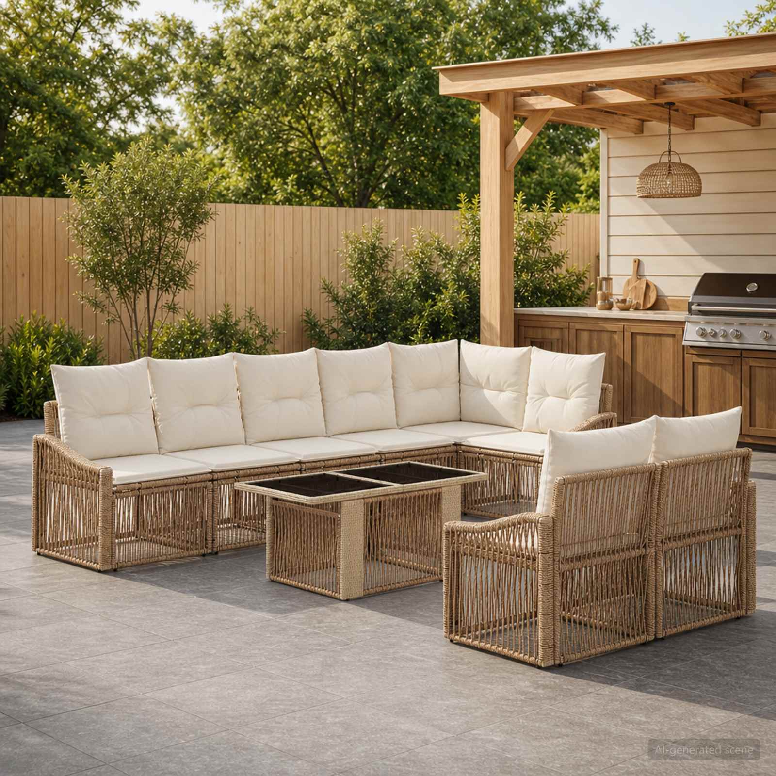vidaXL Gartensofa-set 9 stk. Beige und Cremeweiß Poly-Rattan