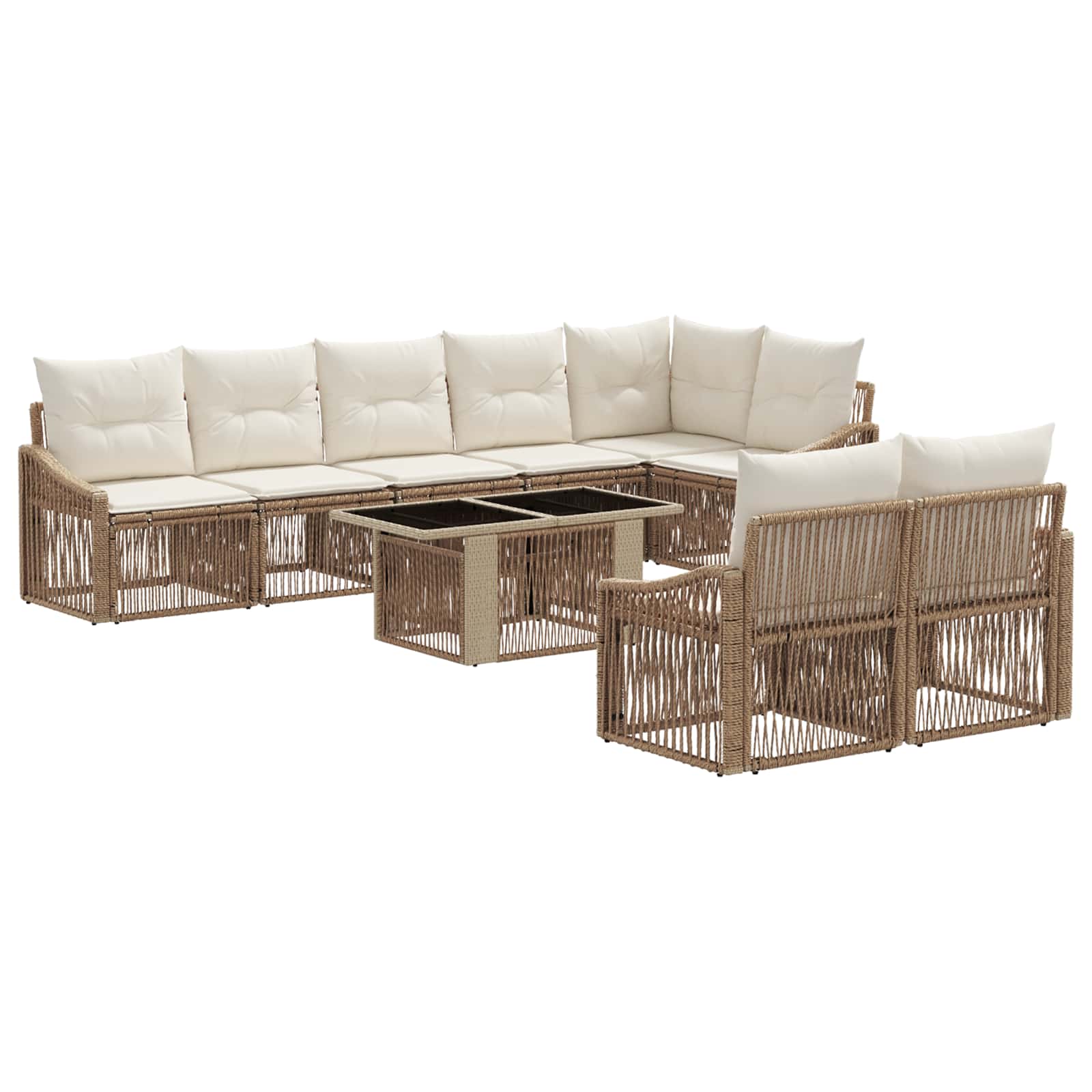 vidaXL Gartensofa-set 9 stk. Beige und Cremeweiß Poly-Rattan – Bild 2