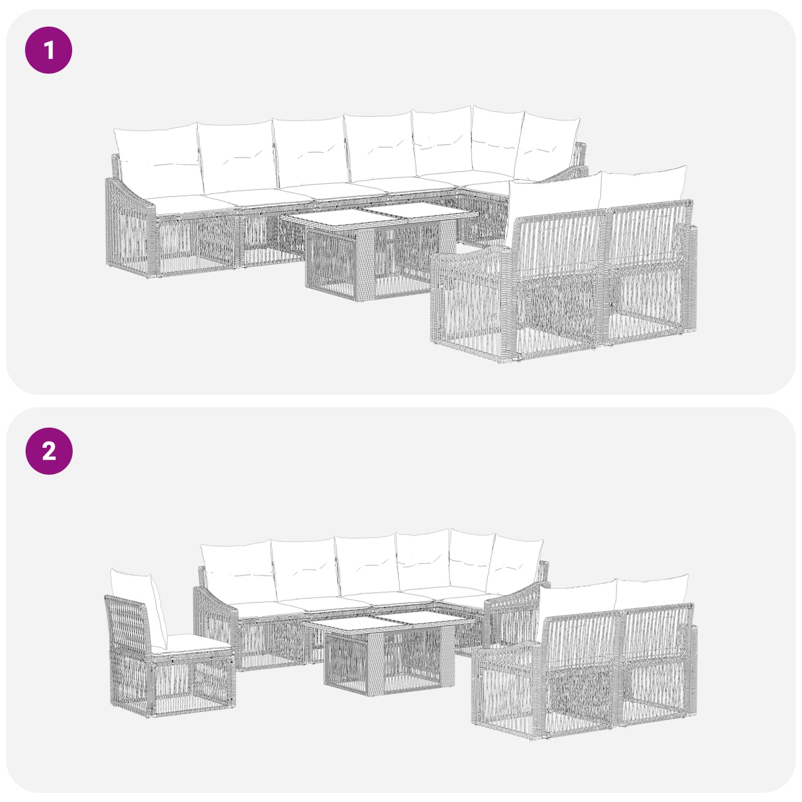 vidaXL Gartensofa-set 9 stk. Beige und Cremeweiß Poly-Rattan – Bild 9