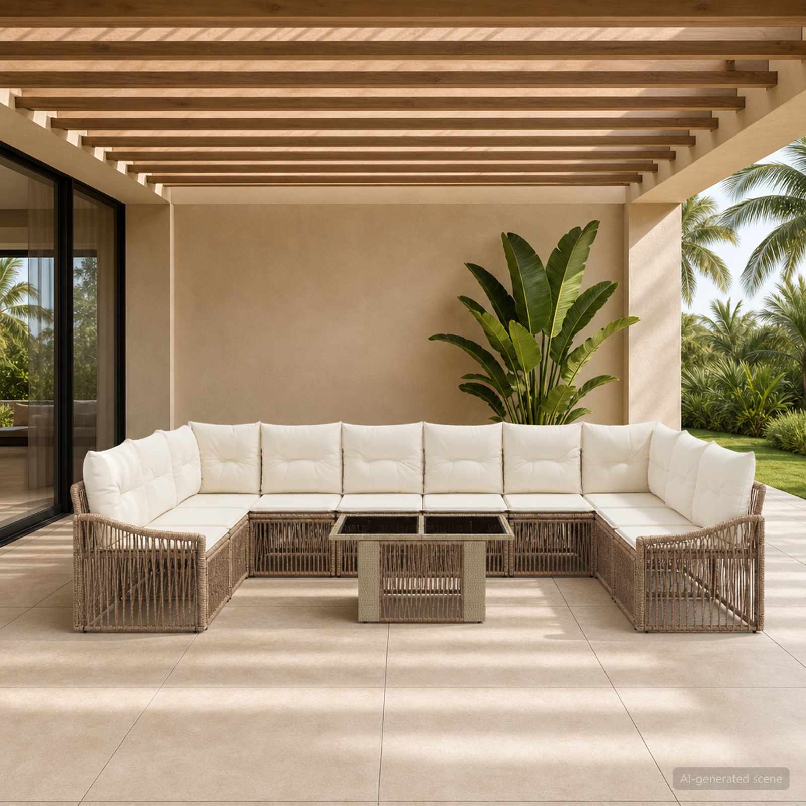 vidaXL Gartensofa-set 11 stk. Beige und Cremeweiß Poly-Rattan