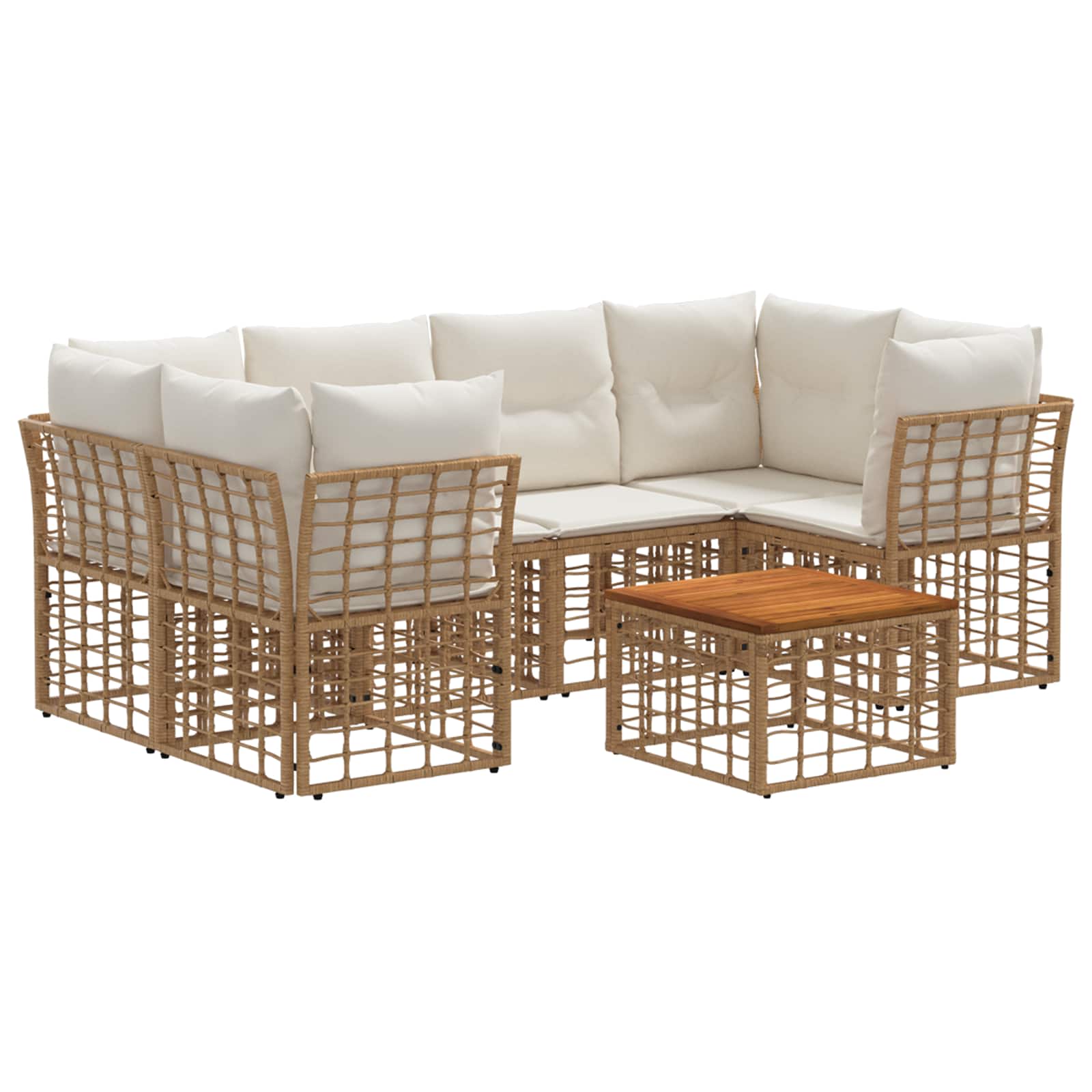 vidaXL Outdoor-Sofagarnitur 7 stk. Natürlich und Cremweiß Poly-Rattan – Bild 2