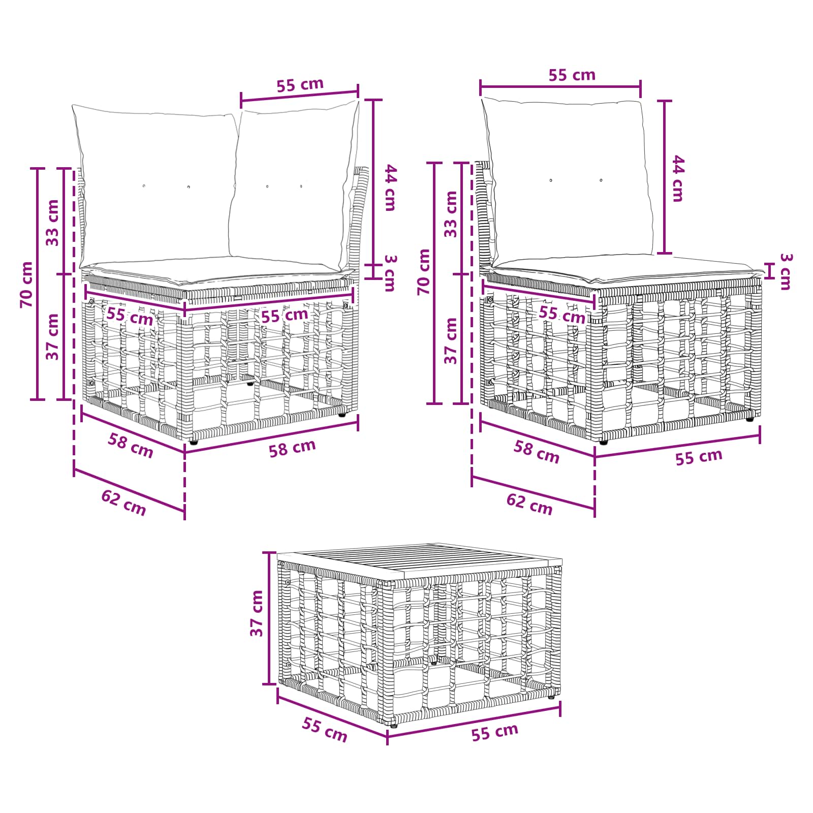 vidaXL Outdoor-Sofagarnitur 7 stk. Natürlich und Cremweiß Poly-Rattan – Bild 10