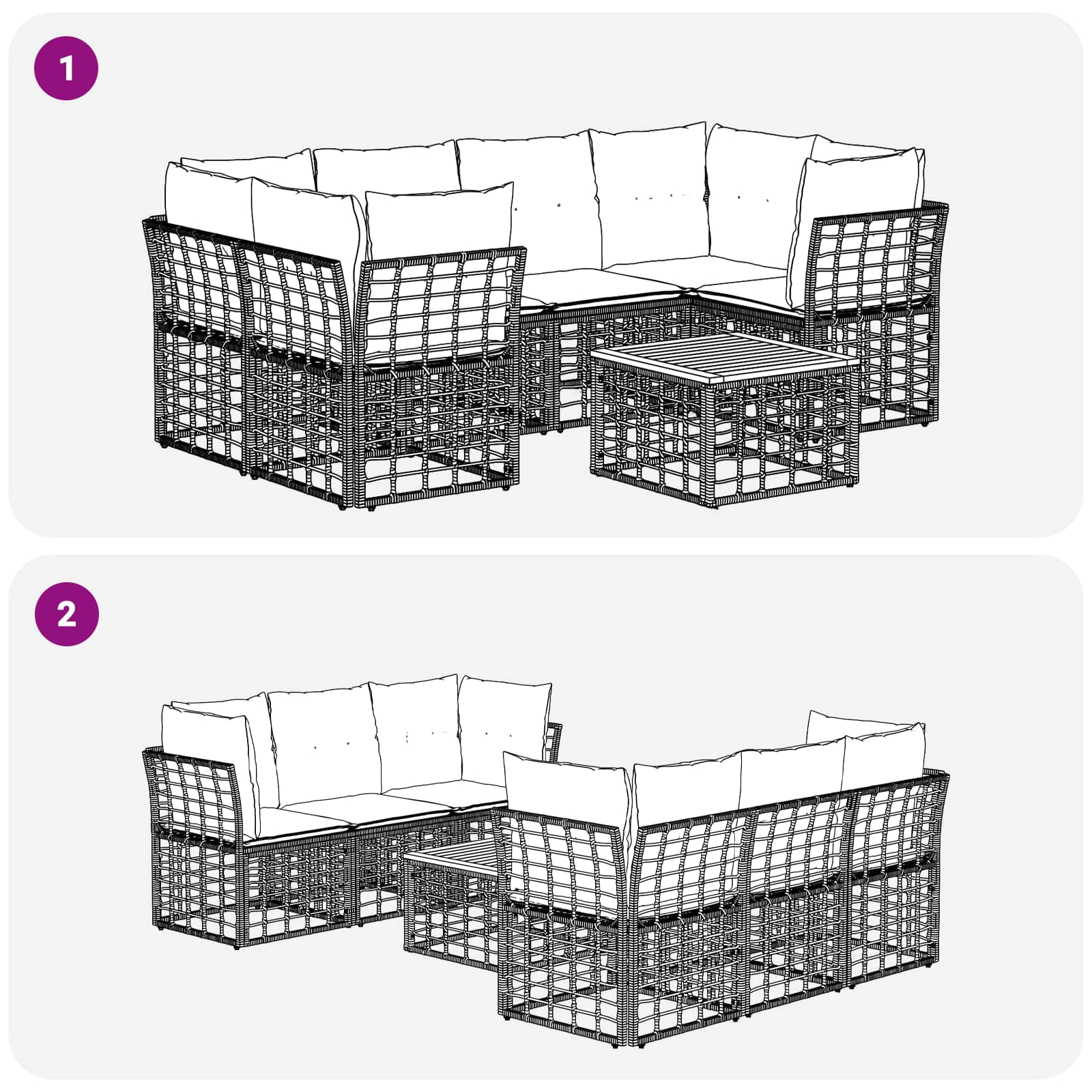 vidaXL Outdoor-Sofagarnitur 7 stk. Natürlich und Cremweiß Poly-Rattan – Bild 8