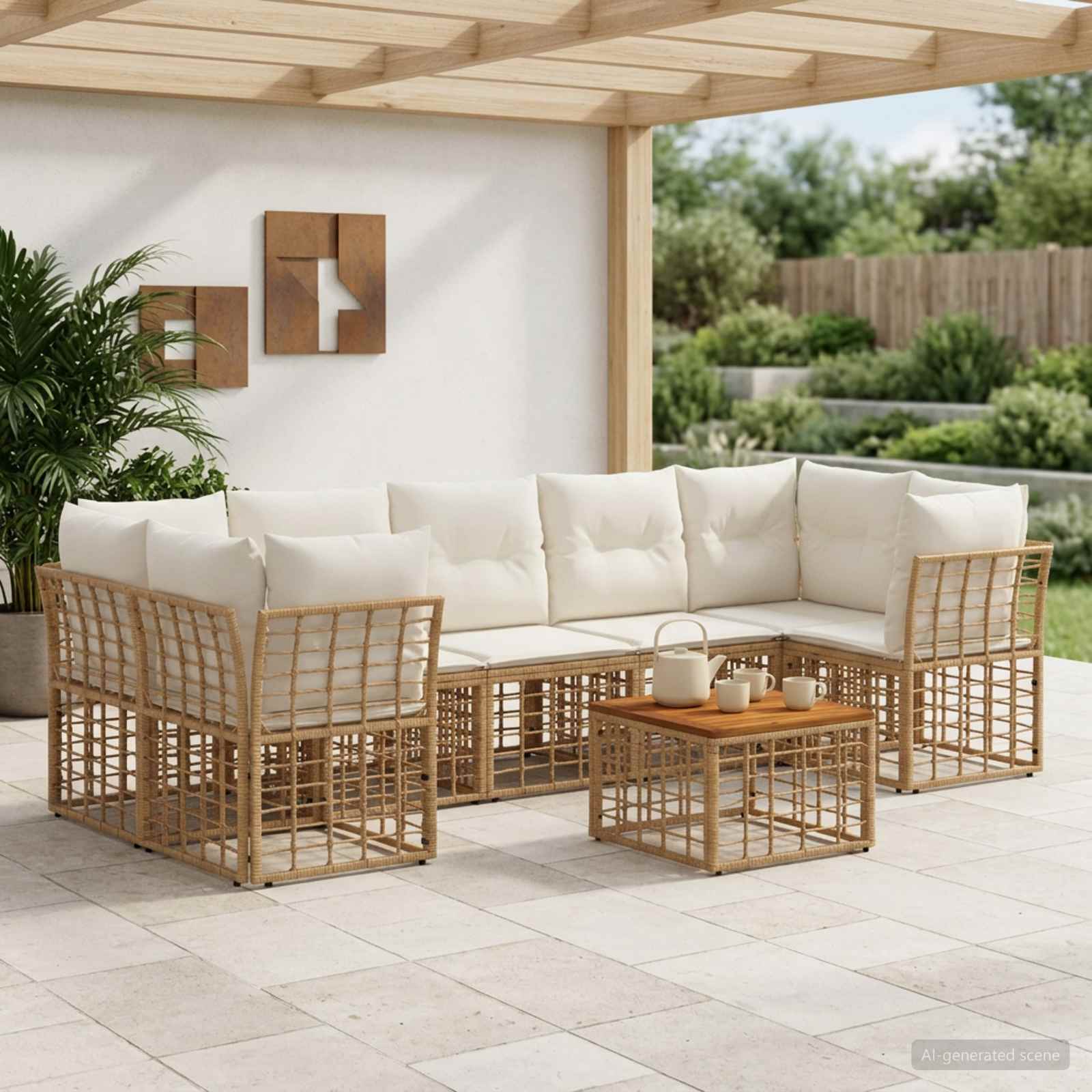 vidaXL Outdoor-Sofagarnitur 8 stk. Natürlich und Cremweiß Poly-Rattan